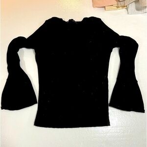 White House Black Market Size XL Black Knit‎ Bell Ruffle Long Sleeve Shirt